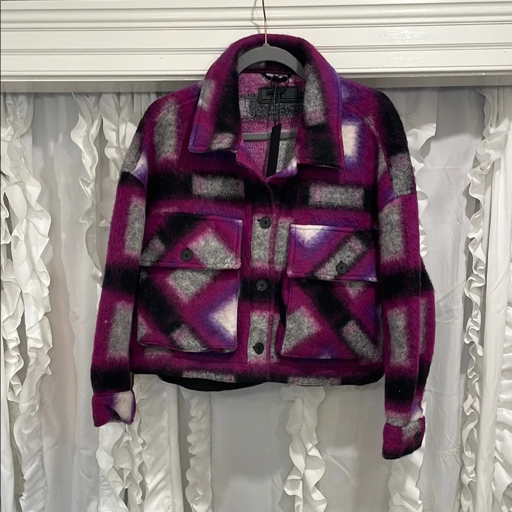 Blank NYC Stylish Plaid Jacket in Purple and Black nwot
